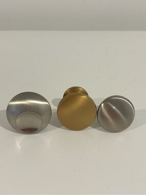 SET OF 3 Round Metal Cabinet Knobs Brushed Gold Brushed Silver Finish mismatched